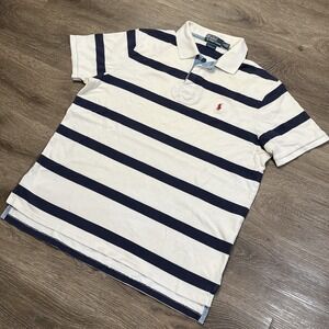 Vintage Polo Ralph Lauren Rugby Shirt Mens Size XL Blue Short Sleeve Striped VTG